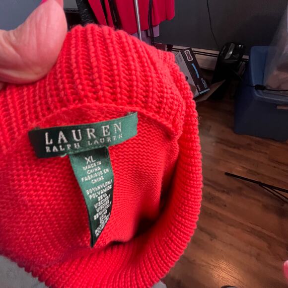 Lauren Ralph Lauren Orange Cowl Neck Sweater XL Preppy Soft Cabincore Ski Resort - Picture 4 of 4